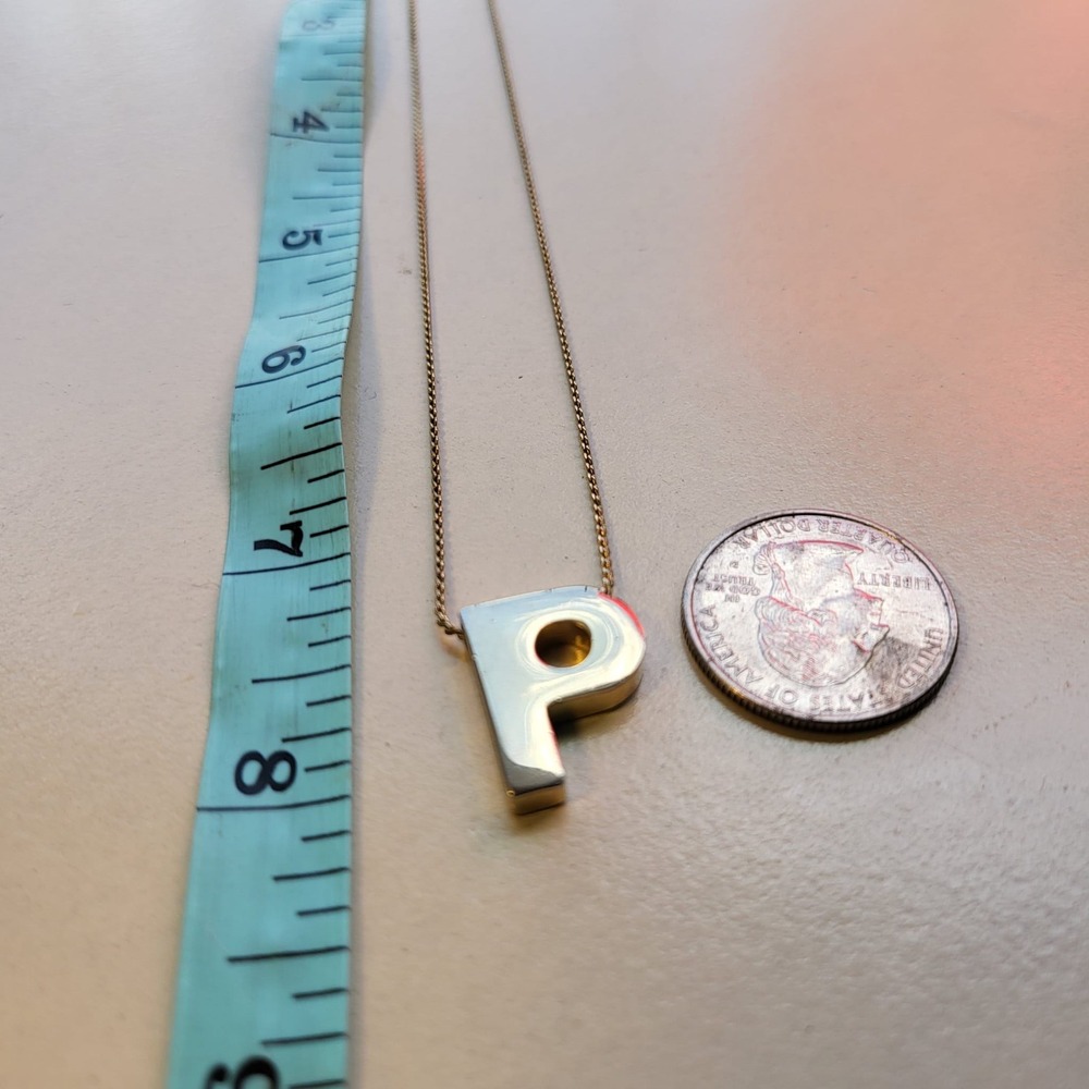 Gold Tone Metal Initial P Pendant Gold Minimalist Block Letter Necklace - Picture 4 of 5